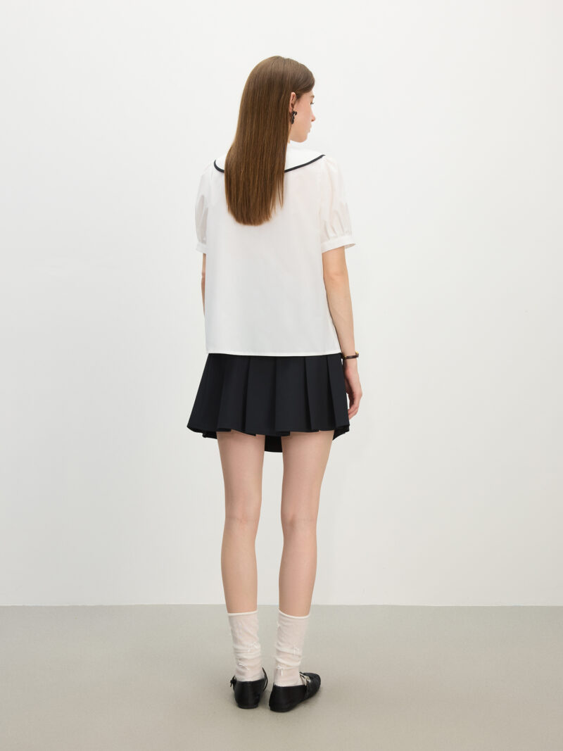 Sweet Peter Pan Collar Bow Blouse – Summer Short Sleeve Pullover Top - Image 5
