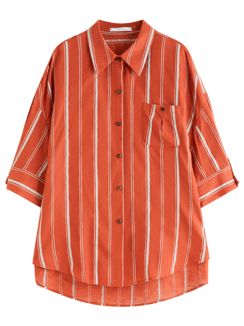Red Striped Linen Blend Loose Shirt for Women – Summer Old Money Style - Image 6