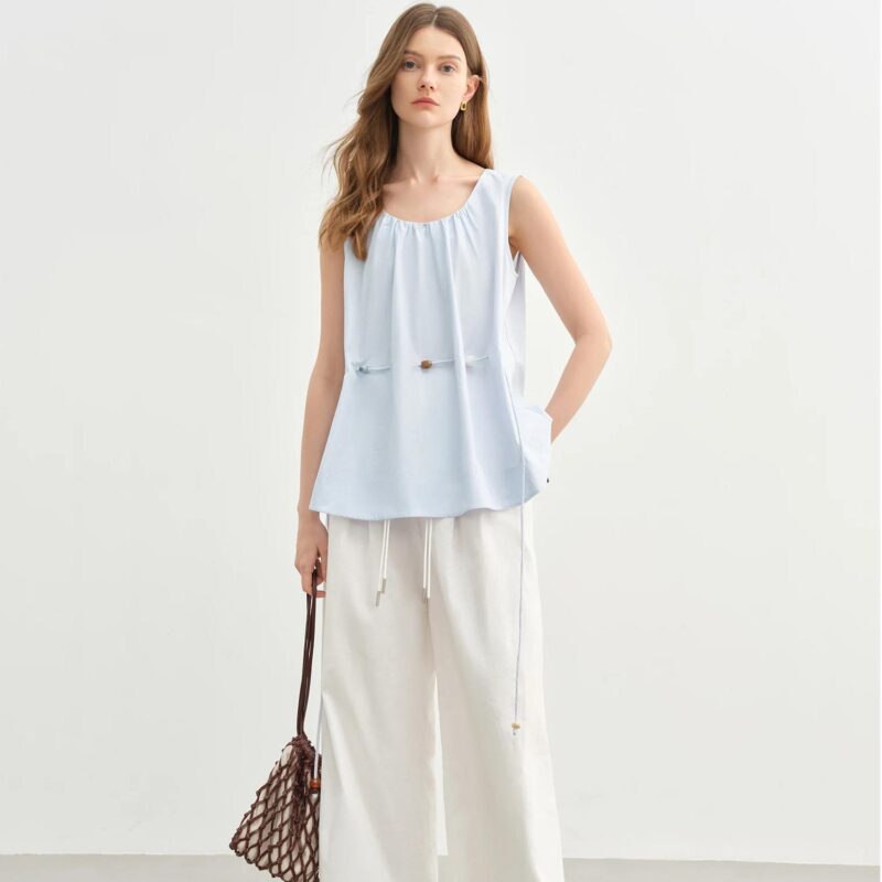 Women's Sleeveless Cotton Wave Beaded Summer Top