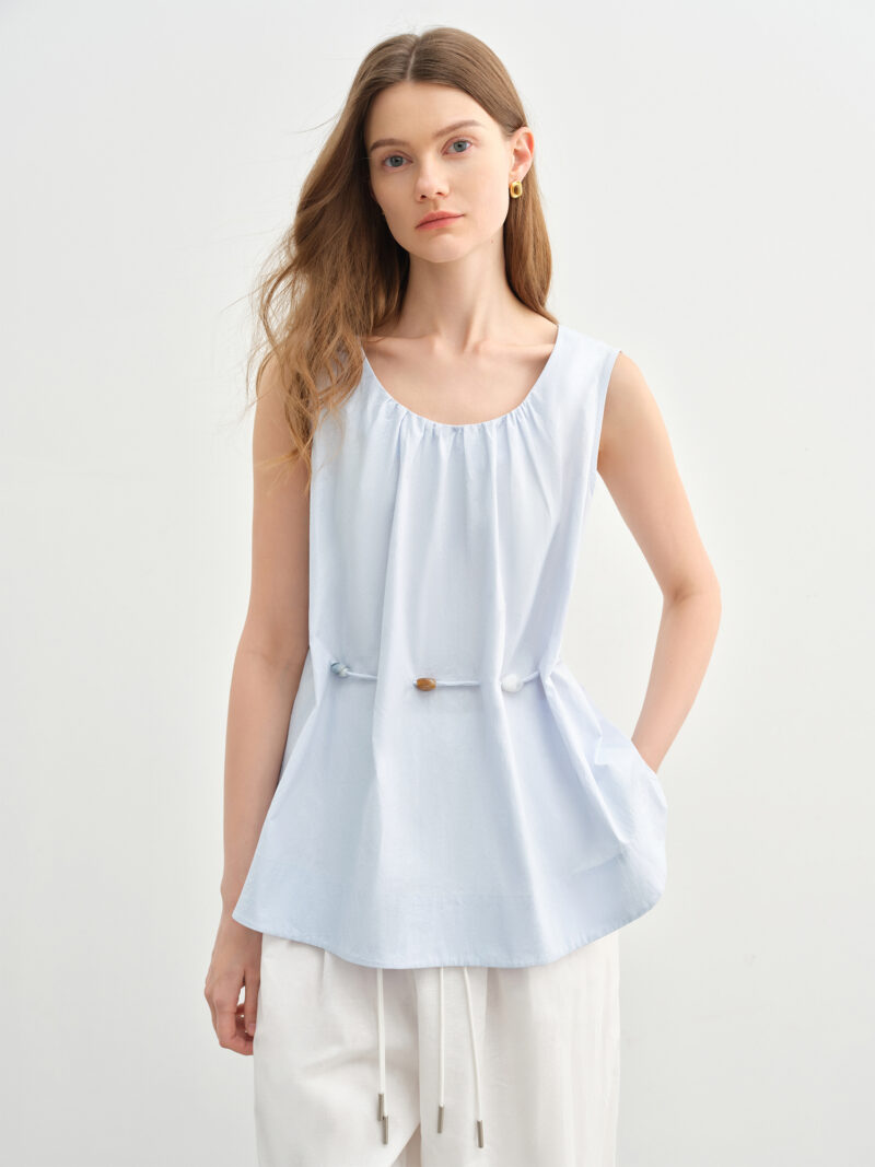 Women's Sleeveless Cotton Wave Beaded Summer Top - Image 2