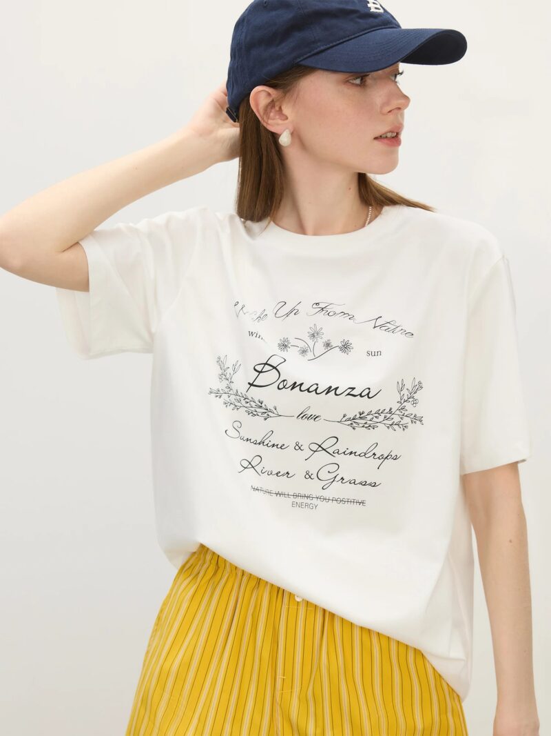 Floral Letter Print Casual T-Shirt for Women - Image 3