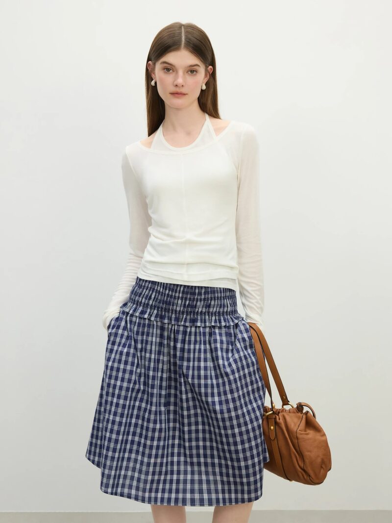 Chic Halter Neck Slim Fit Long Sleeve Tee for Women - Image 3
