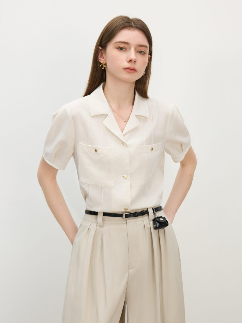 Men's Summer Linen Blend Short Sleeve Shirt with Retro Collar – Minimalist Style - Image 5