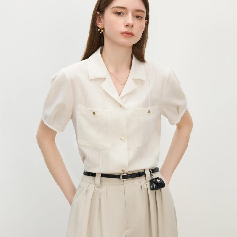 Men's Summer Linen Blend Short Sleeve Shirt with Retro Collar – Minimalist Style