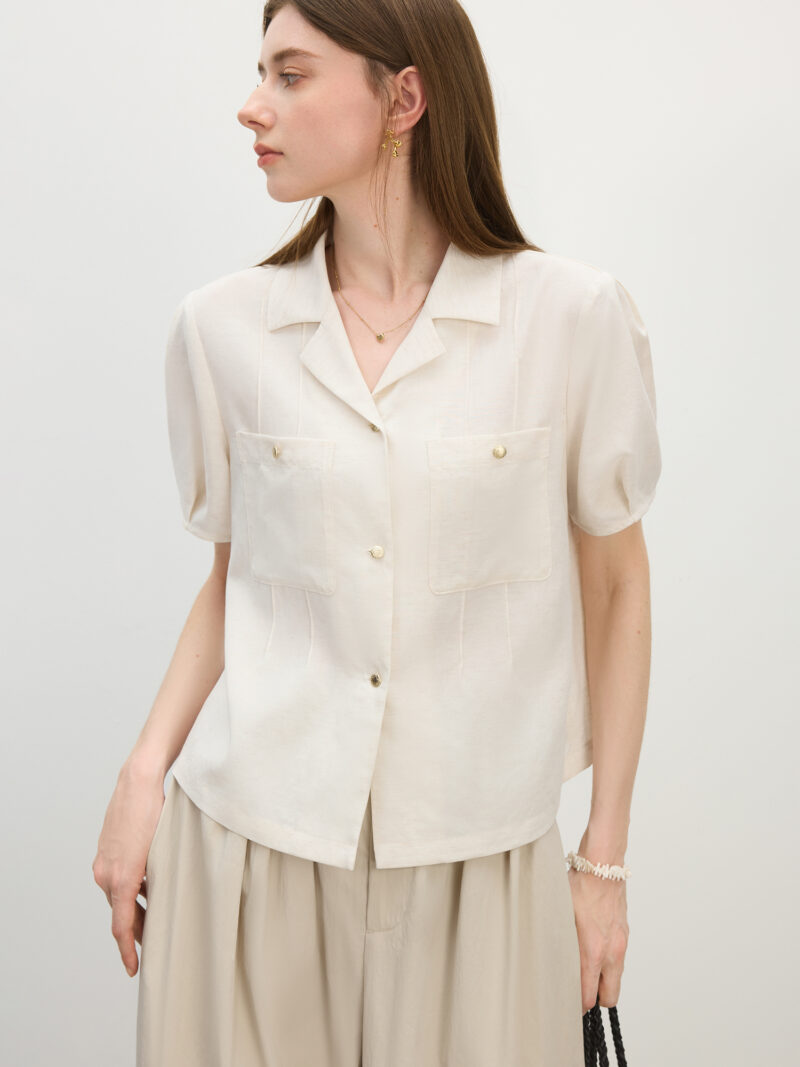 Men's Summer Linen Blend Short Sleeve Shirt with Retro Collar – Minimalist Style - Image 3