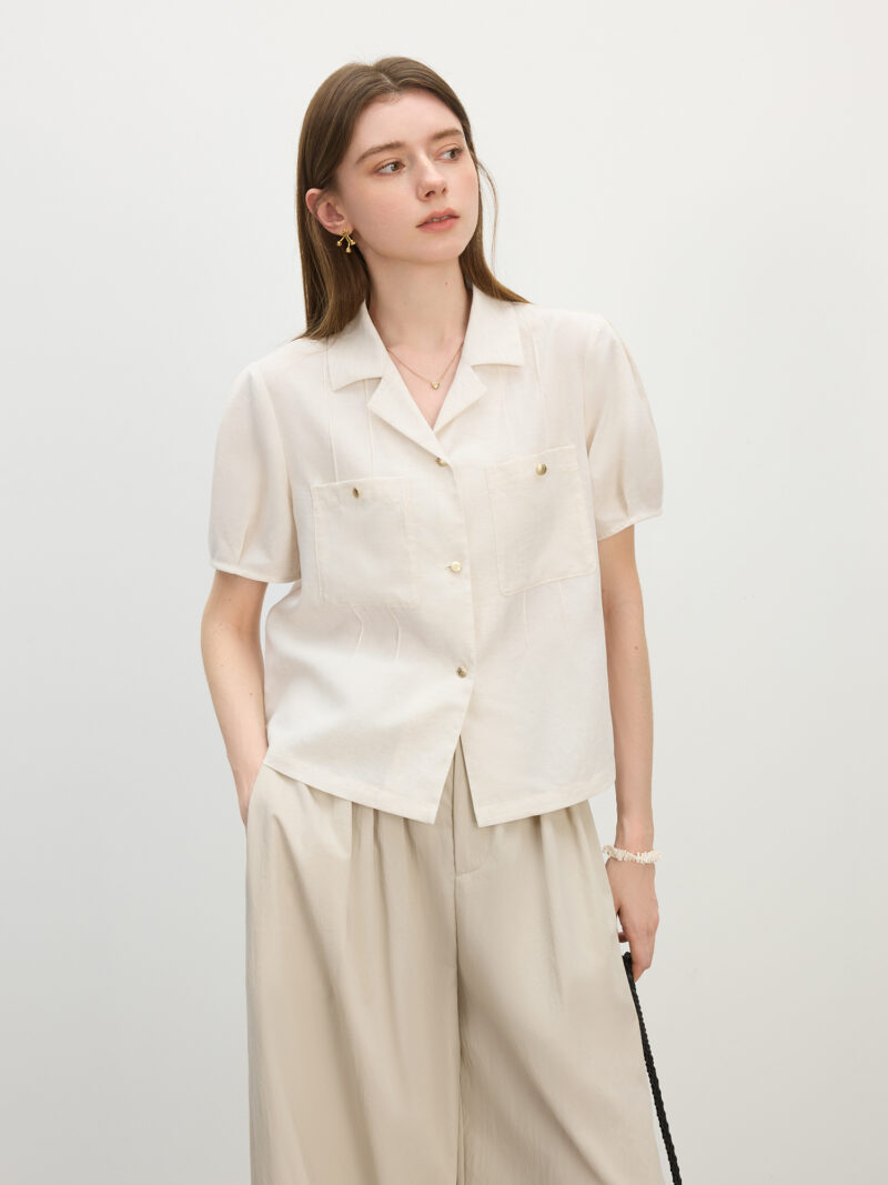 Men's Summer Linen Blend Short Sleeve Shirt with Retro Collar – Minimalist Style - Image 2
