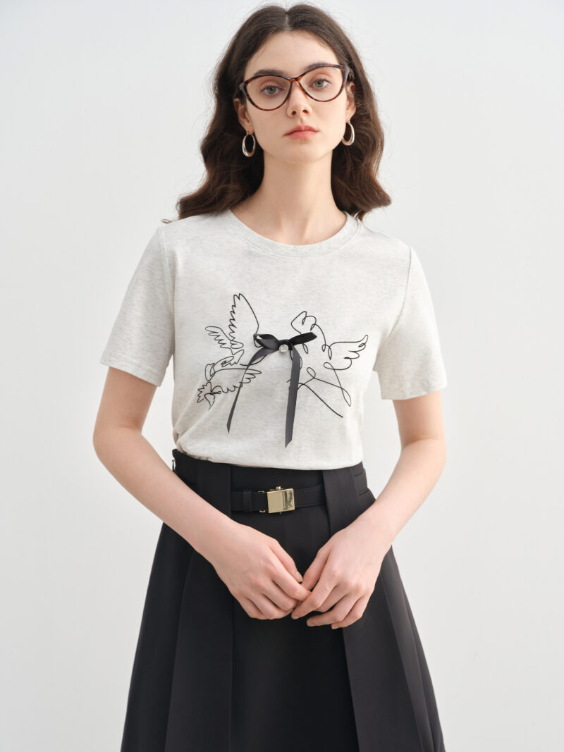 Plus Size Women's 3D Bow Bird Print T-Shirt – Summer Casual Short Sleeve - Image 2