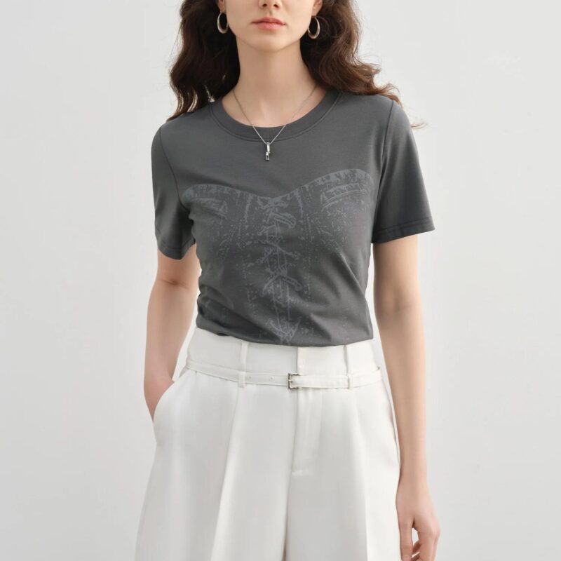 Plus Size Women's Summer Slogan Knit T-Shirt - Slim Fit Casual Tee