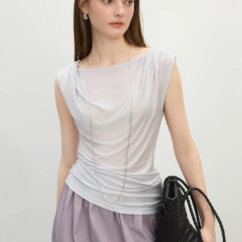 Minimalist Lyocell Sleeveless Swing Collar Top