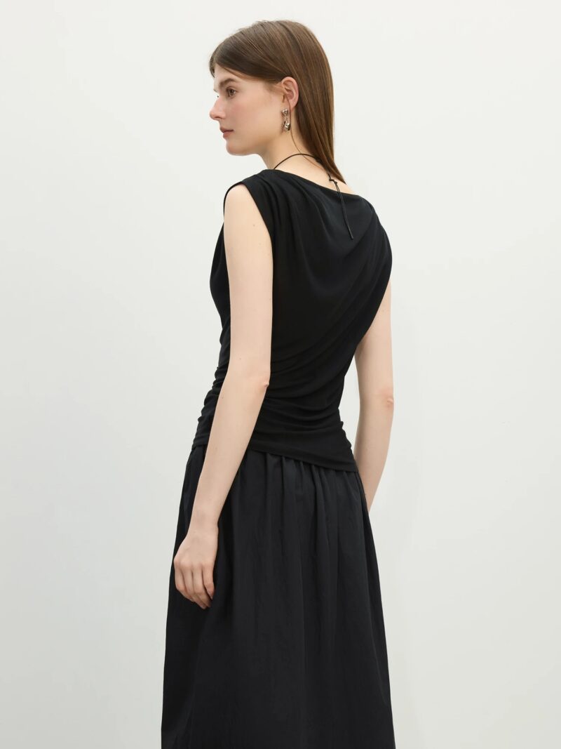 Minimalist Lyocell Sleeveless Swing Collar Top - Image 6