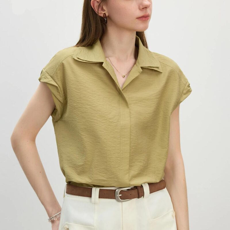 Women's Summer Turn-Up Collar Short Sleeve Shirt – Casual & Office Chic