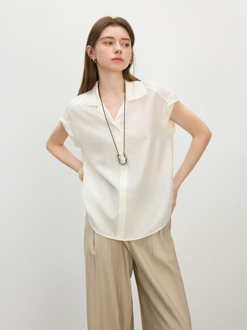 Women's Summer Turn-Up Collar Short Sleeve Shirt – Casual & Office Chic - Image 6