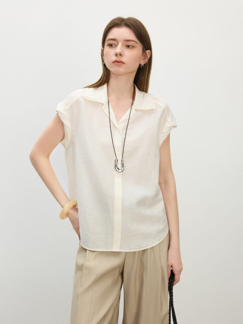 Women's Summer Turn-Up Collar Short Sleeve Shirt – Casual & Office Chic - Image 5