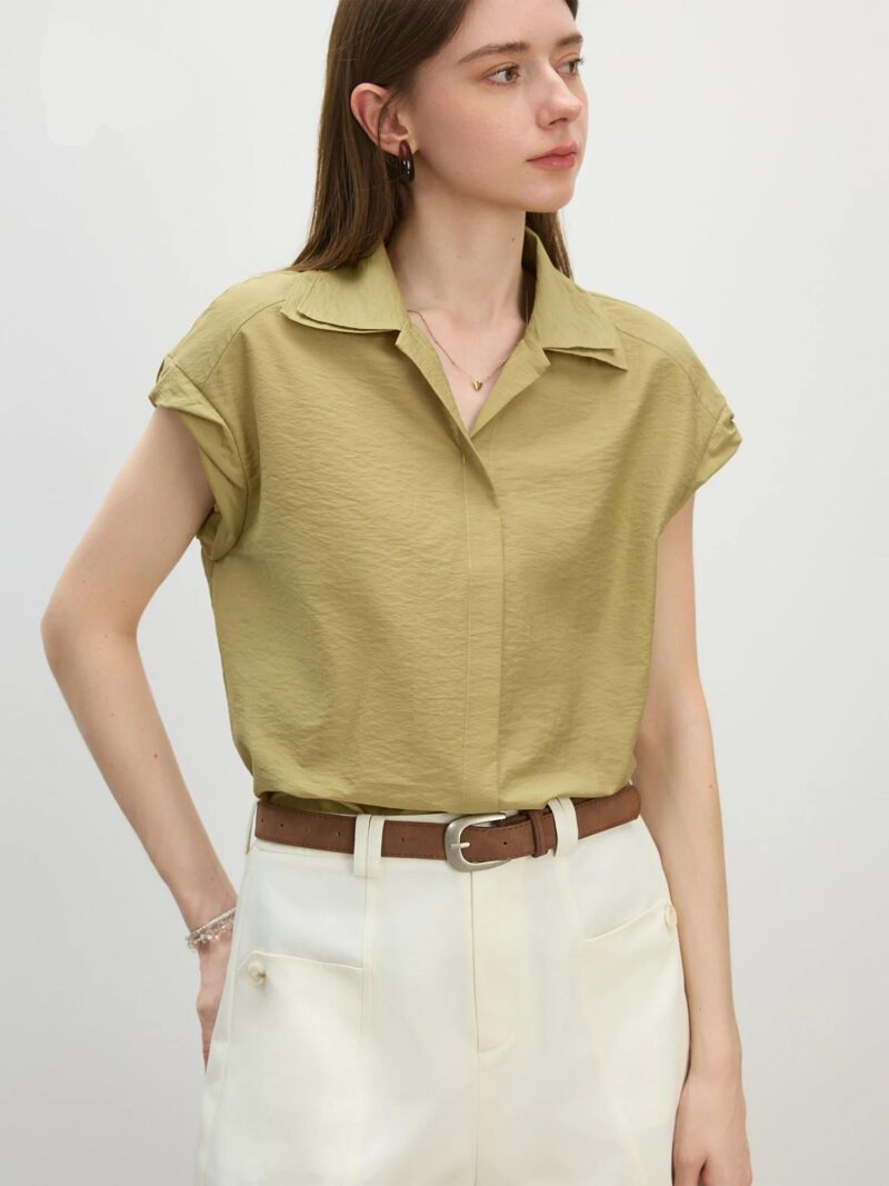 Women's Summer Turn-Up Collar Short Sleeve Shirt – Casual & Office Chic - Image 3