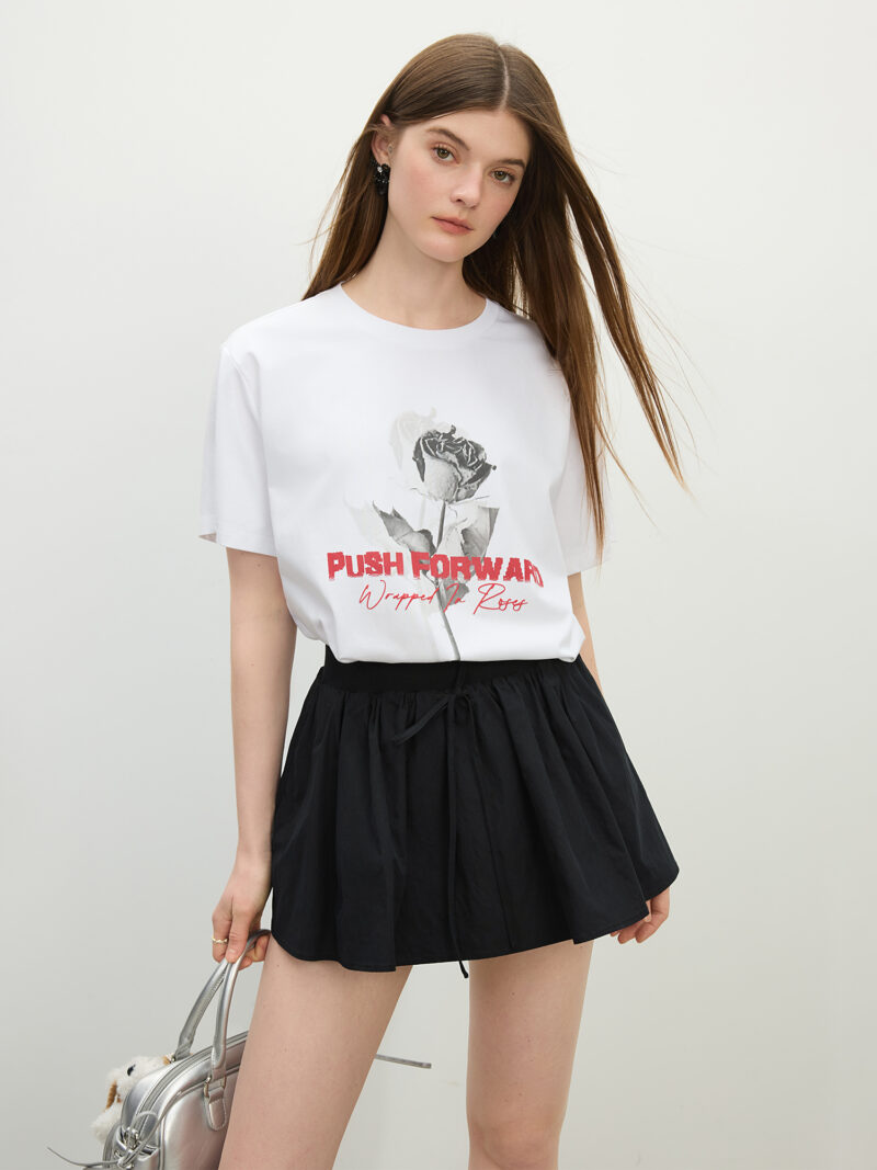 Women's Rose Print Tencel Cooling Loose-Fit Short Sleeve Summer Tee - Image 3
