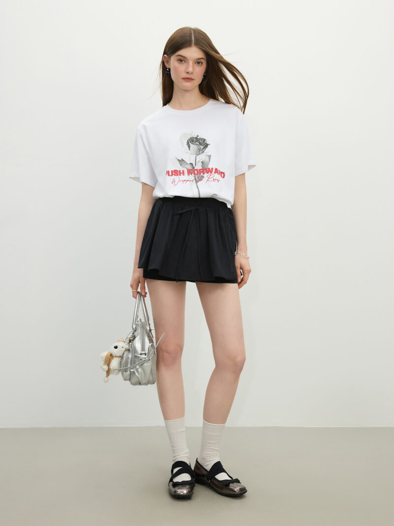 Women's Rose Print Tencel Cooling Loose-Fit Short Sleeve Summer Tee - Image 4