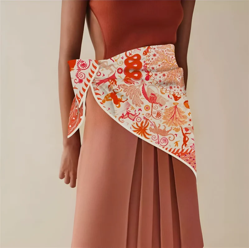 Luxury Horse Print Silk Scarf for Women - Image 4