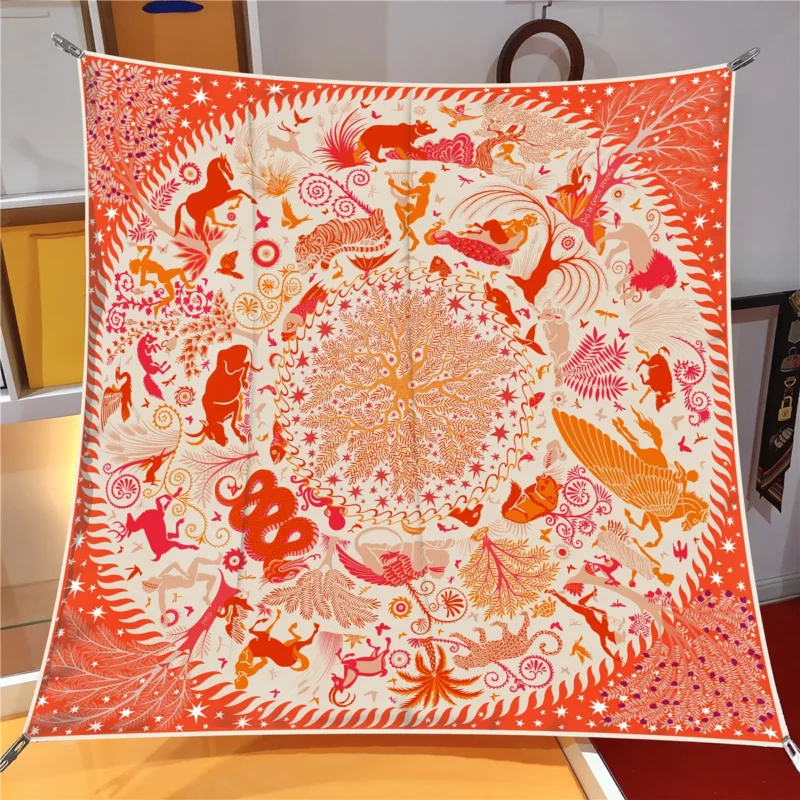 Luxury Horse Print Silk Scarf for Women - Image 5