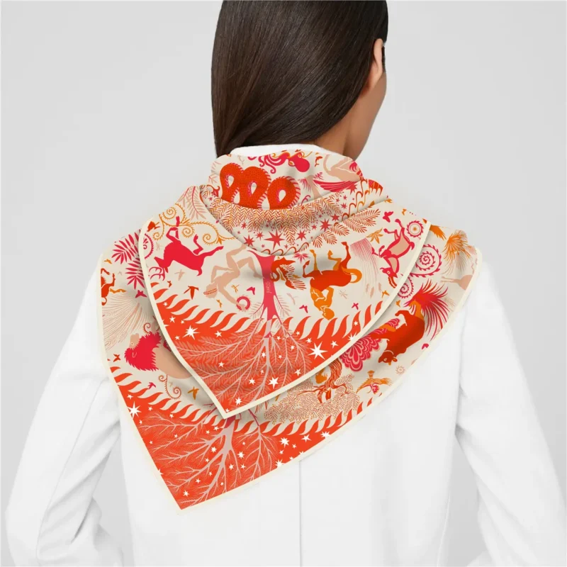 Luxury Horse Print Silk Scarf for Women - Image 2