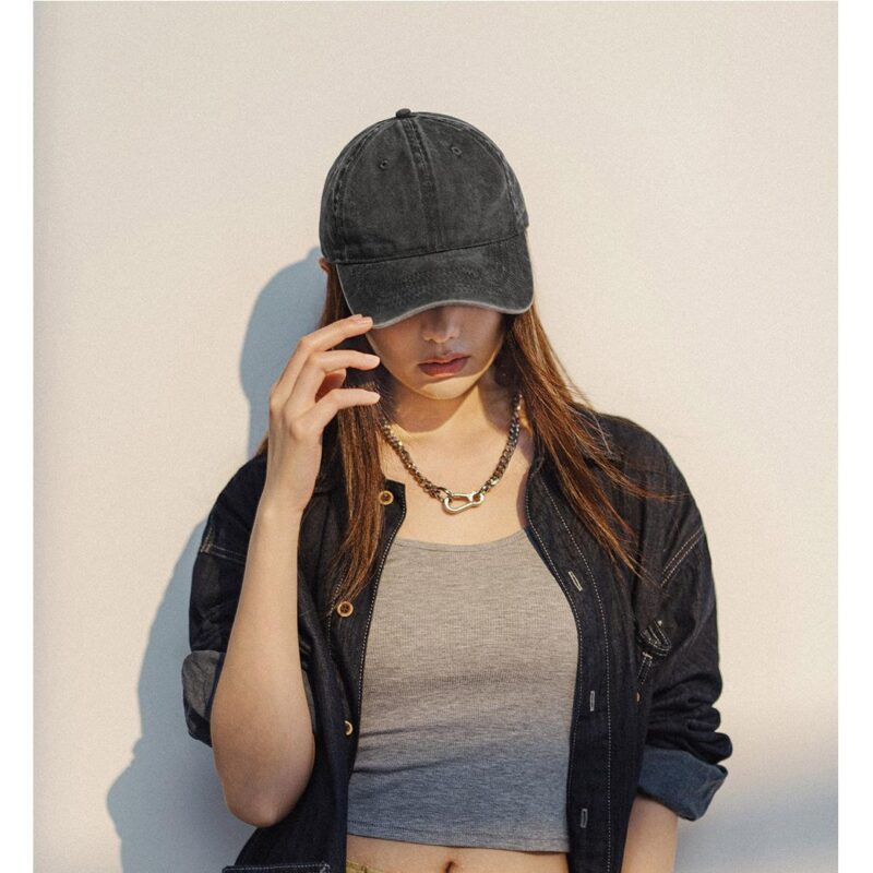 Vintage Gray Adjustable Baseball Cap for Women - Casual Streetwear Hat - Image 5