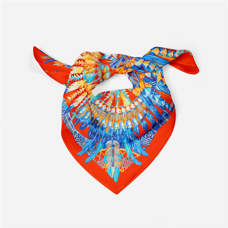 Luxury Feather Print Silk Square Scarf for Women - Image 6
