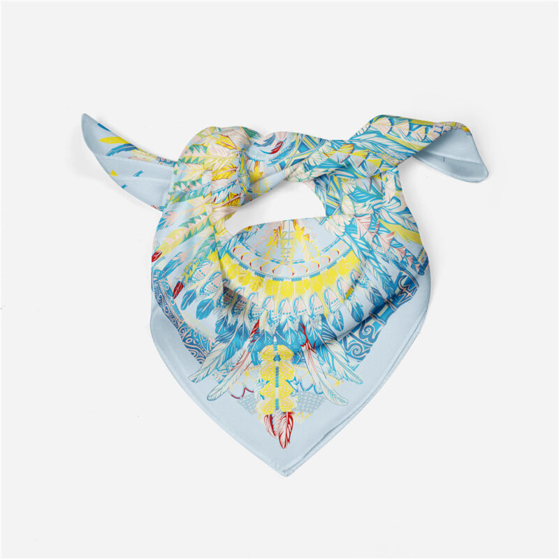 Luxury Feather Print Silk Square Scarf for Women - Image 5