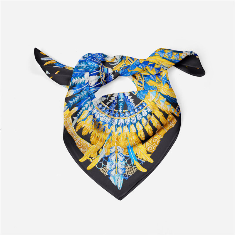 Luxury Feather Print Silk Square Scarf for Women - Image 7
