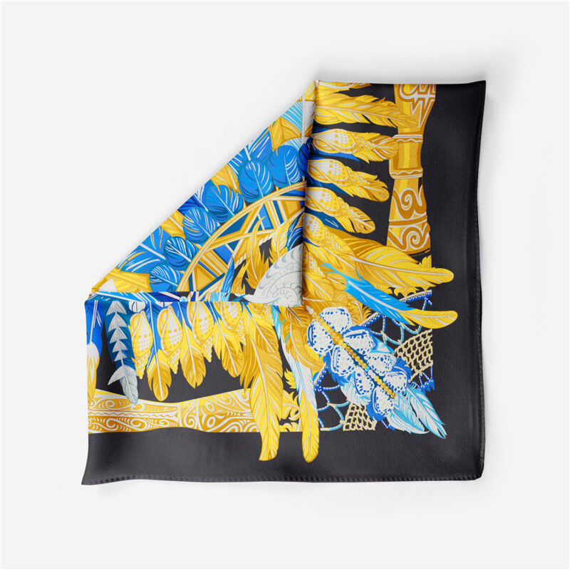 Luxury Feather Print Silk Square Scarf for Women - Image 8