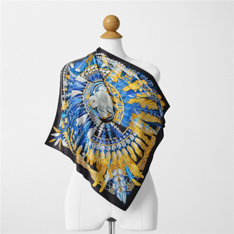 Luxury Feather Print Silk Square Scarf for Women - Image 9