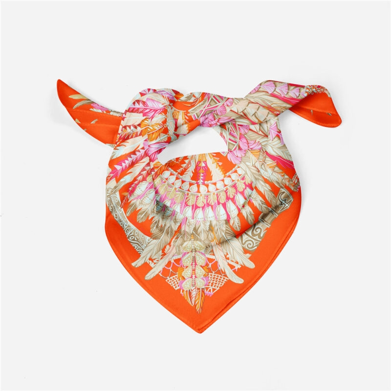 Luxury Feather Print Silk Square Scarf for Women - Image 3