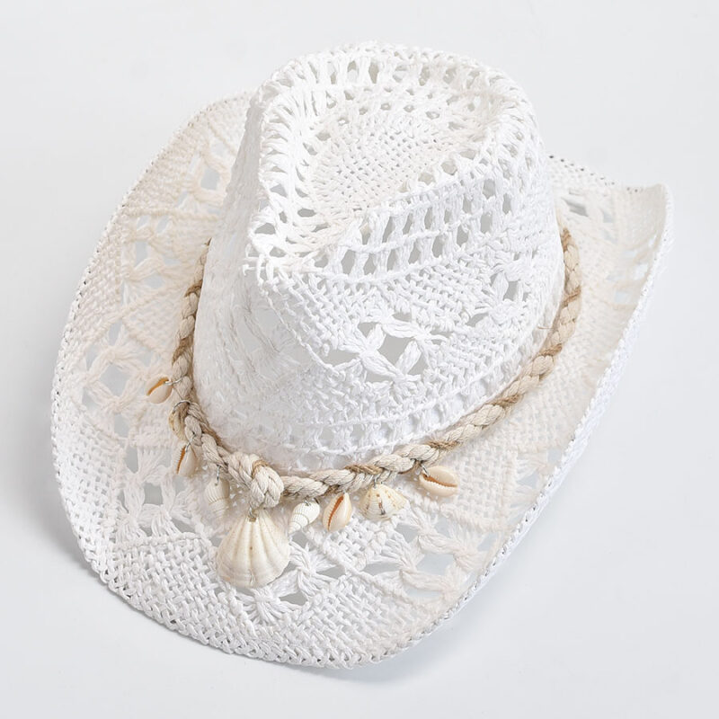 Women’s Summer Straw Sun Hat with Shell Detail - Image 2