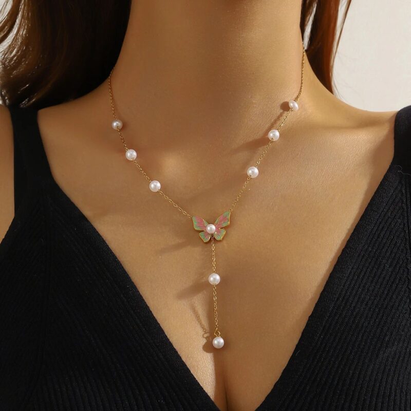 Butterfly Pearl Pendant Necklace for Women - Image 2