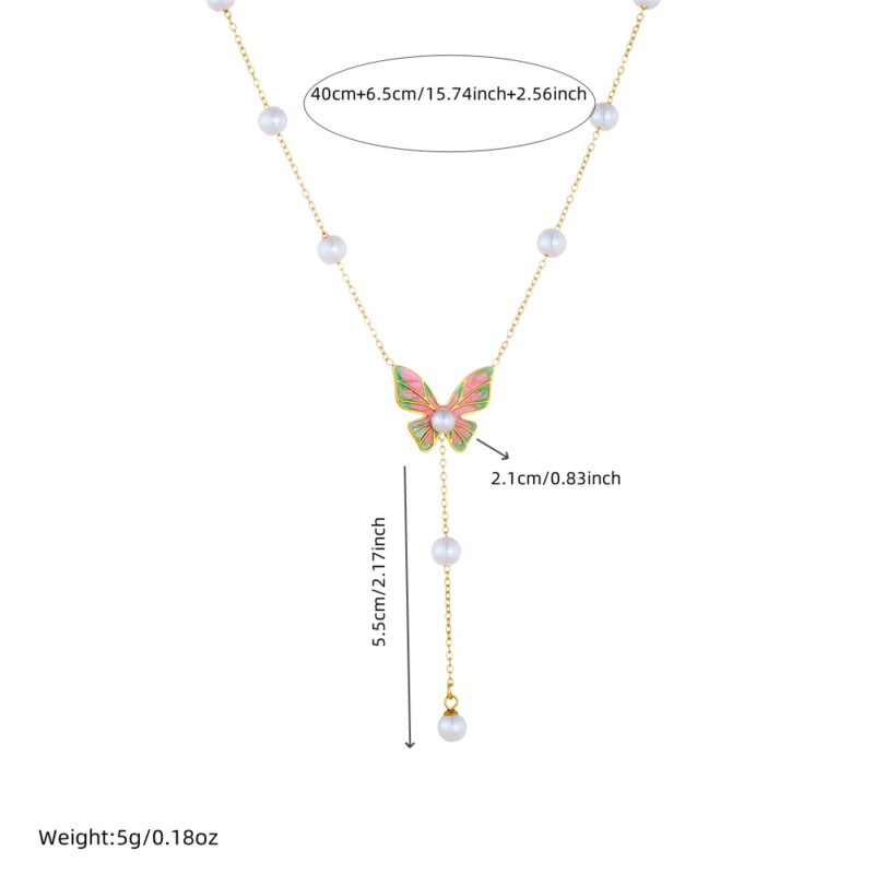 Butterfly Pearl Pendant Necklace for Women - Image 6