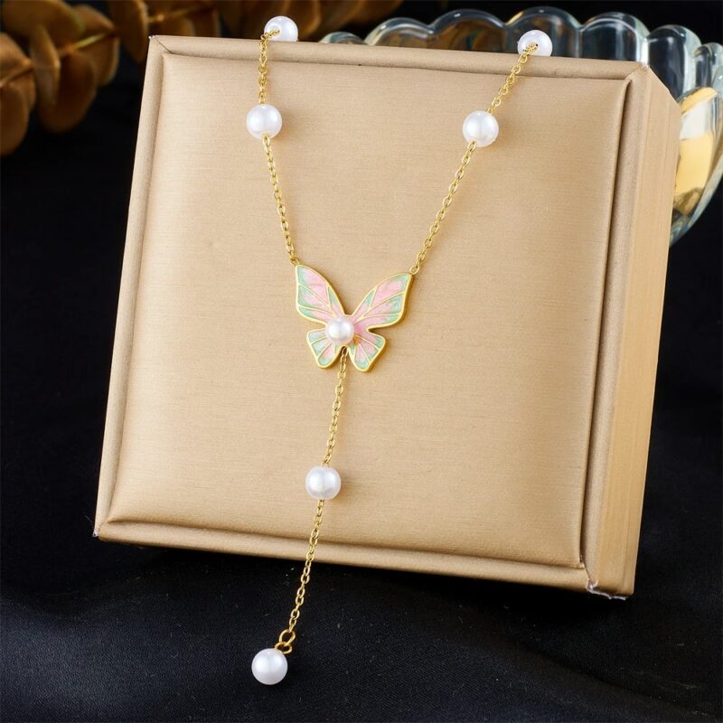 Butterfly Pearl Pendant Necklace for Women - Image 5