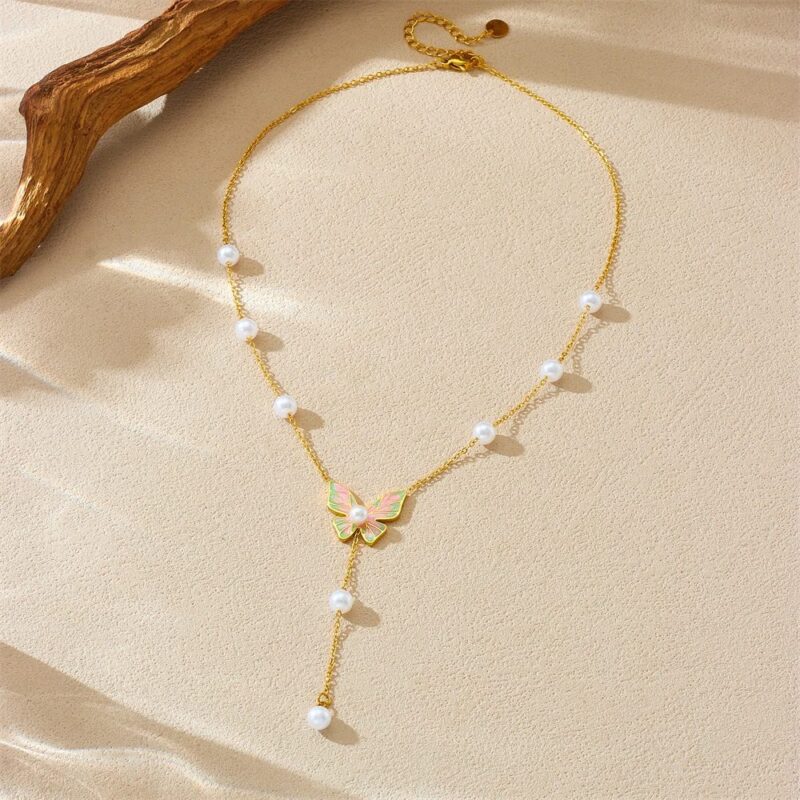 Butterfly Pearl Pendant Necklace for Women - Image 4
