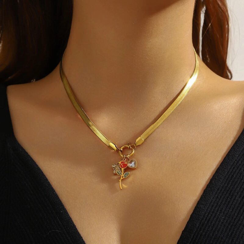 Elegant Rose Flower Pendant Necklace for Women - Image 2