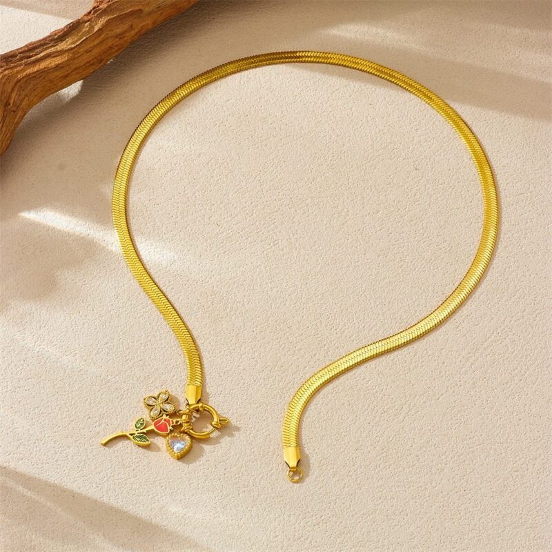 Elegant Rose Flower Pendant Necklace for Women - Image 4