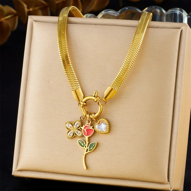 Elegant Rose Flower Pendant Necklace for Women - Image 5