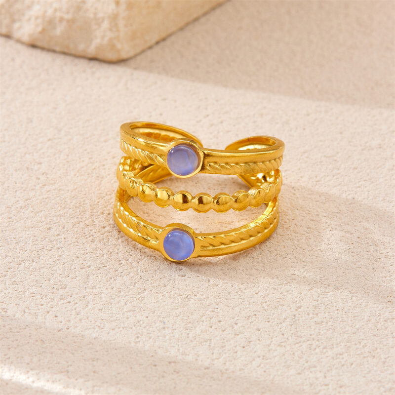 Adjustable 18K Gold Plated Stainless Steel Ring with Natural Stone - Image 3