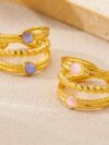 Adjustable 18K Gold Plated Stainless Steel Ring with Natural Stone
