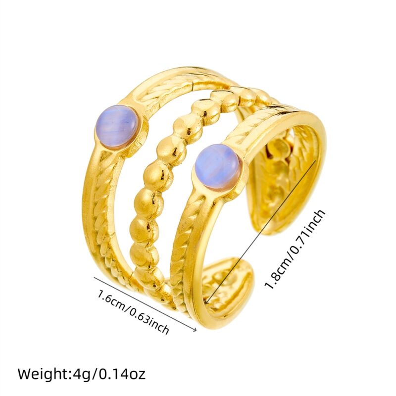 Adjustable 18K Gold Plated Stainless Steel Ring with Natural Stone - Image 6