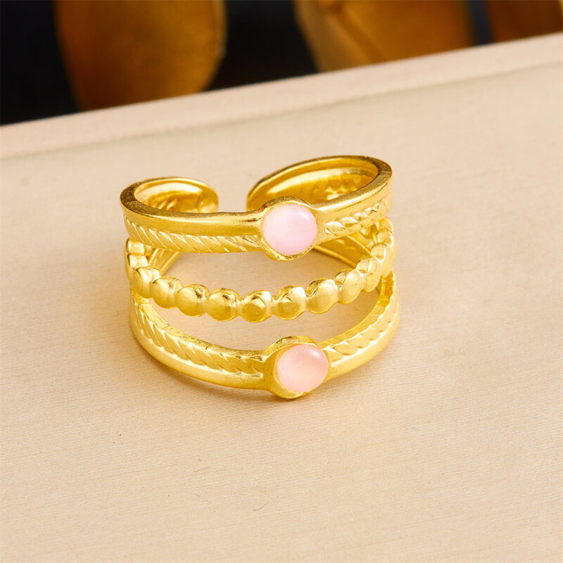 Adjustable 18K Gold Plated Stainless Steel Ring with Natural Stone - Image 4