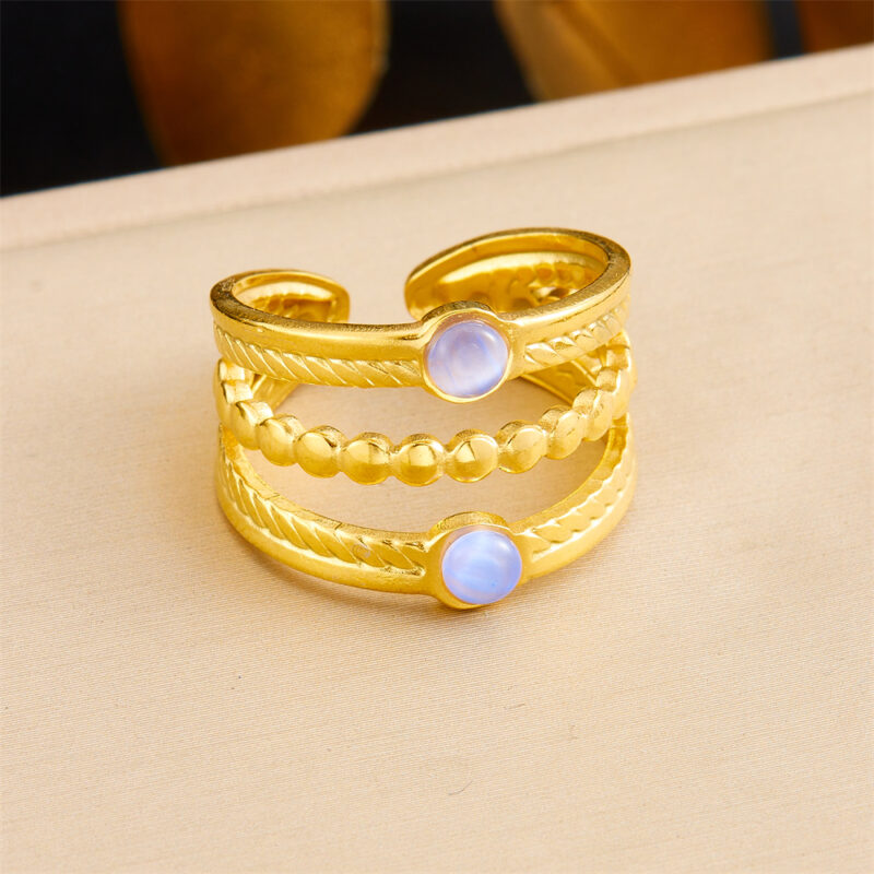 Adjustable 18K Gold Plated Stainless Steel Ring with Natural Stone - Image 5