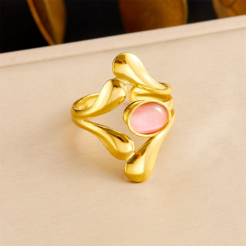 Elliptical Rhinestone Stainless Steel Ring for Women - Image 4
