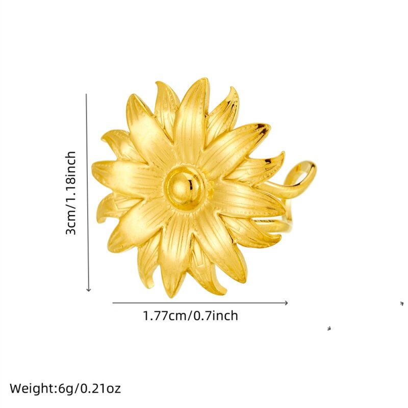 18K Gold Plated Stainless Steel Flower Adjustable Ring - Image 6