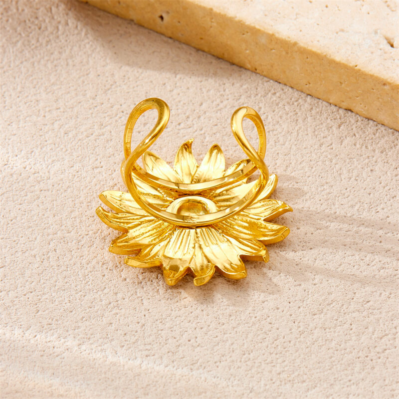 18K Gold Plated Stainless Steel Flower Adjustable Ring - Image 5