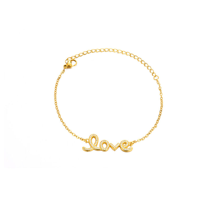 Gold Stainless Steel Letter Pendant Bracelet - Trendy Zircon Charm - Image 5