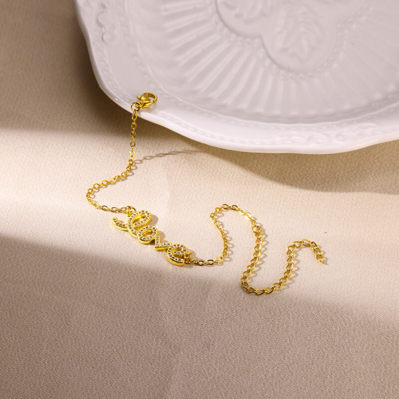 Gold Stainless Steel Letter Pendant Bracelet - Trendy Zircon Charm - Image 4