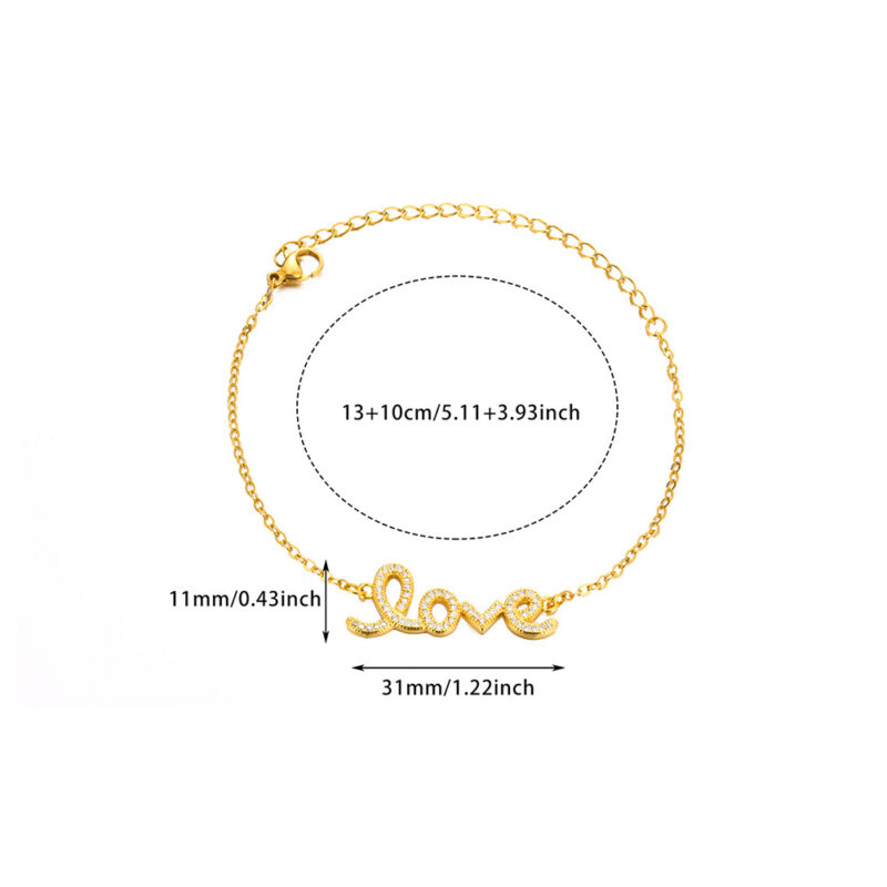 Gold Stainless Steel Letter Pendant Bracelet - Trendy Zircon Charm - Image 6