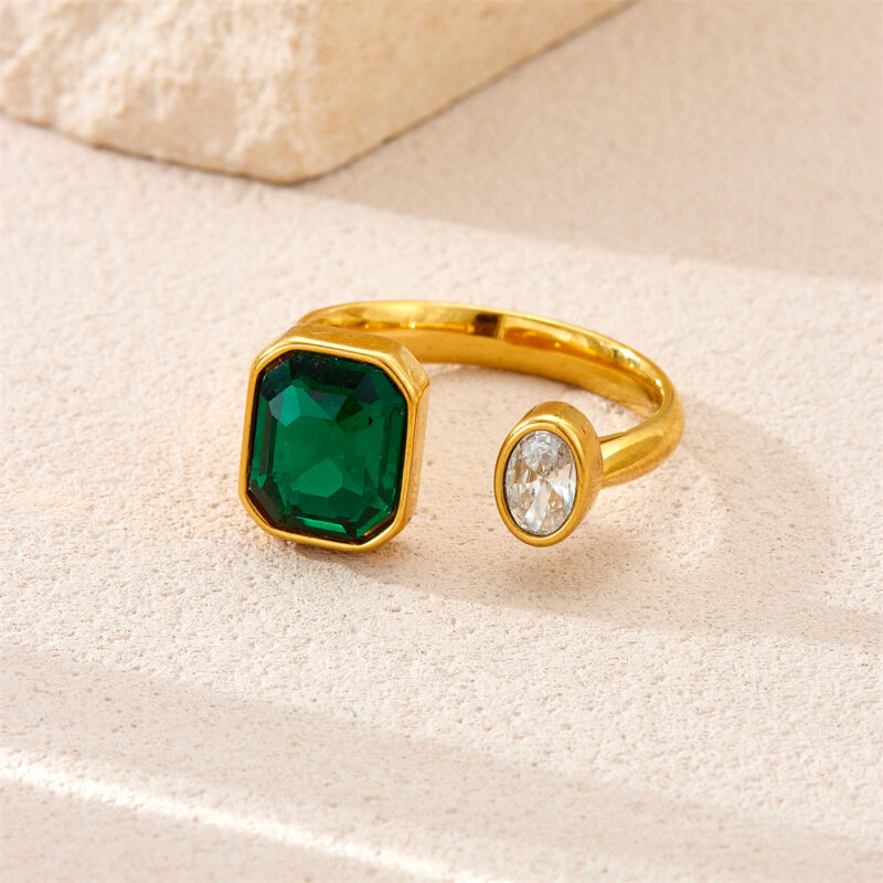 Adjustable Green Zircon Cocktail Ring for Women – 18K Gold Plated Trendy Jewelry - Image 3